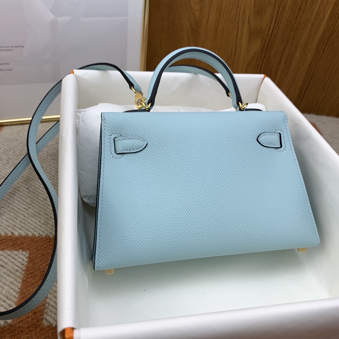 Hermes Kelly Mini II Bag 19CM In Azure Blue Epsom Leather